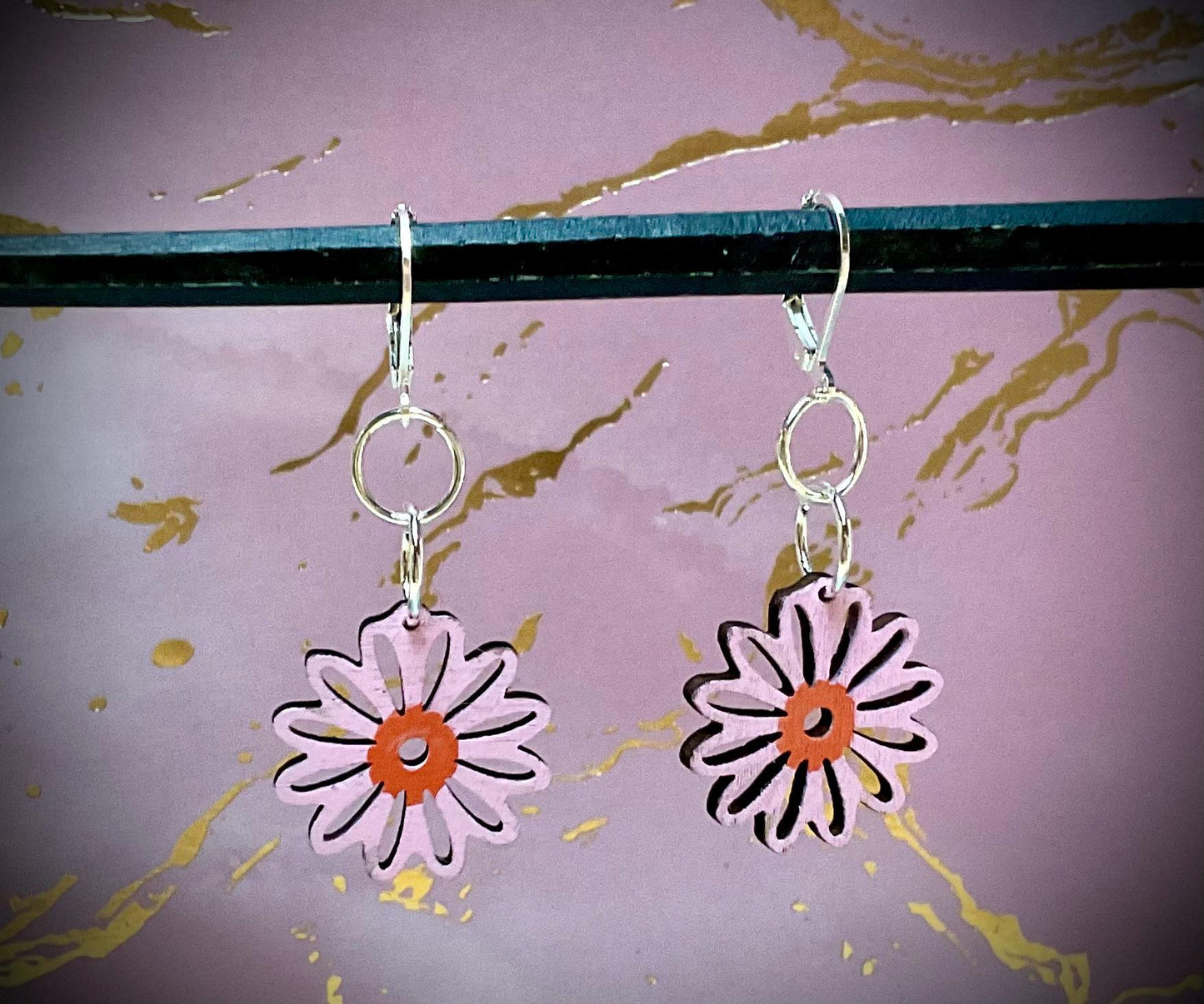 Little Daisy Wood Earrings, daisy, flower, wood, earrings, wood earrings, jewelry, accessories, gift, painted, stylish, dangles, women, girl