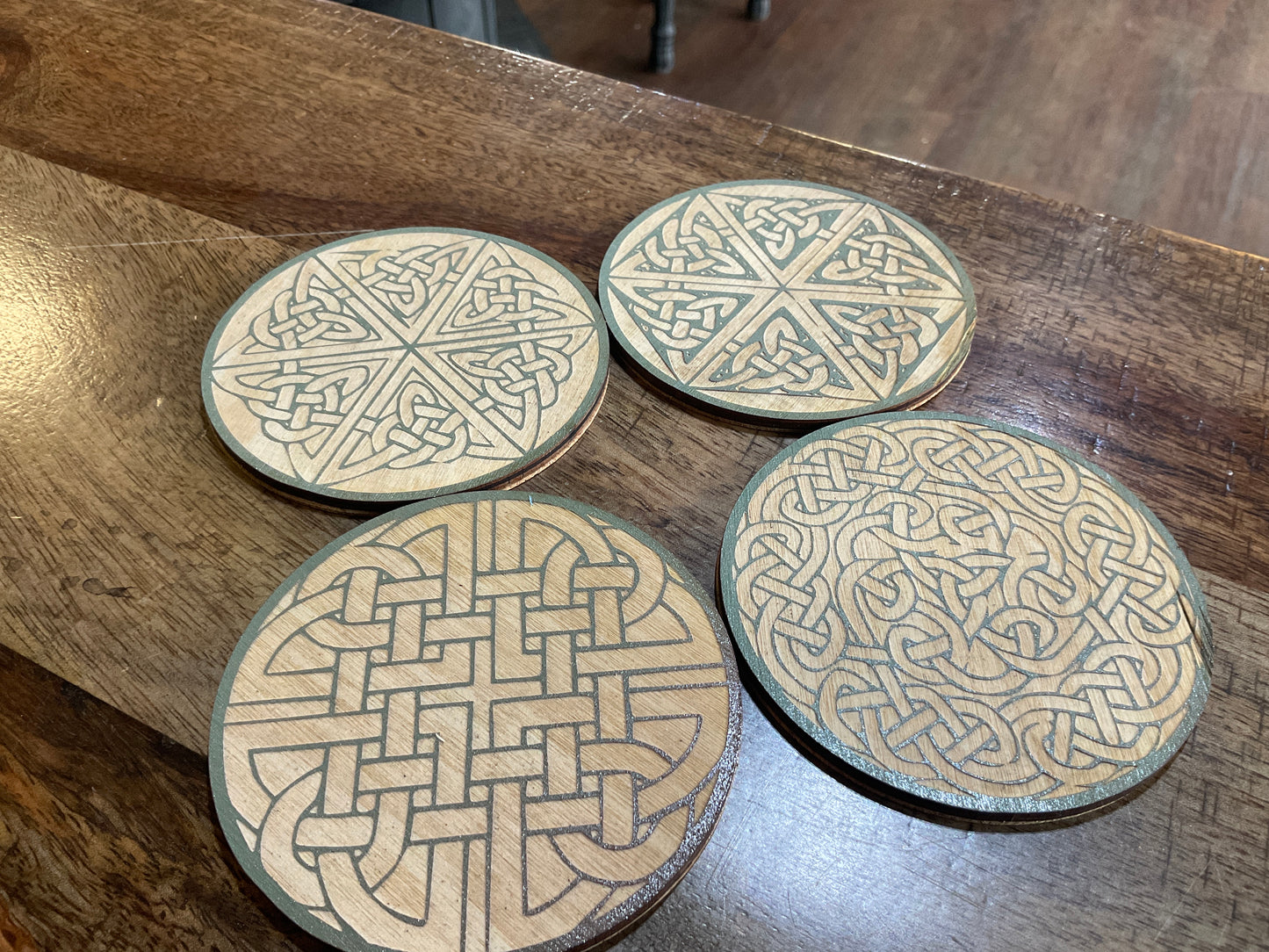 CELTIC PATTERN WOOD COASTERS
