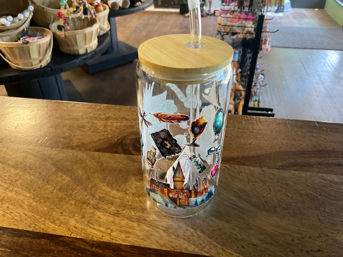 Ravenclaw glass can w/ UV dtf lid and glass straw