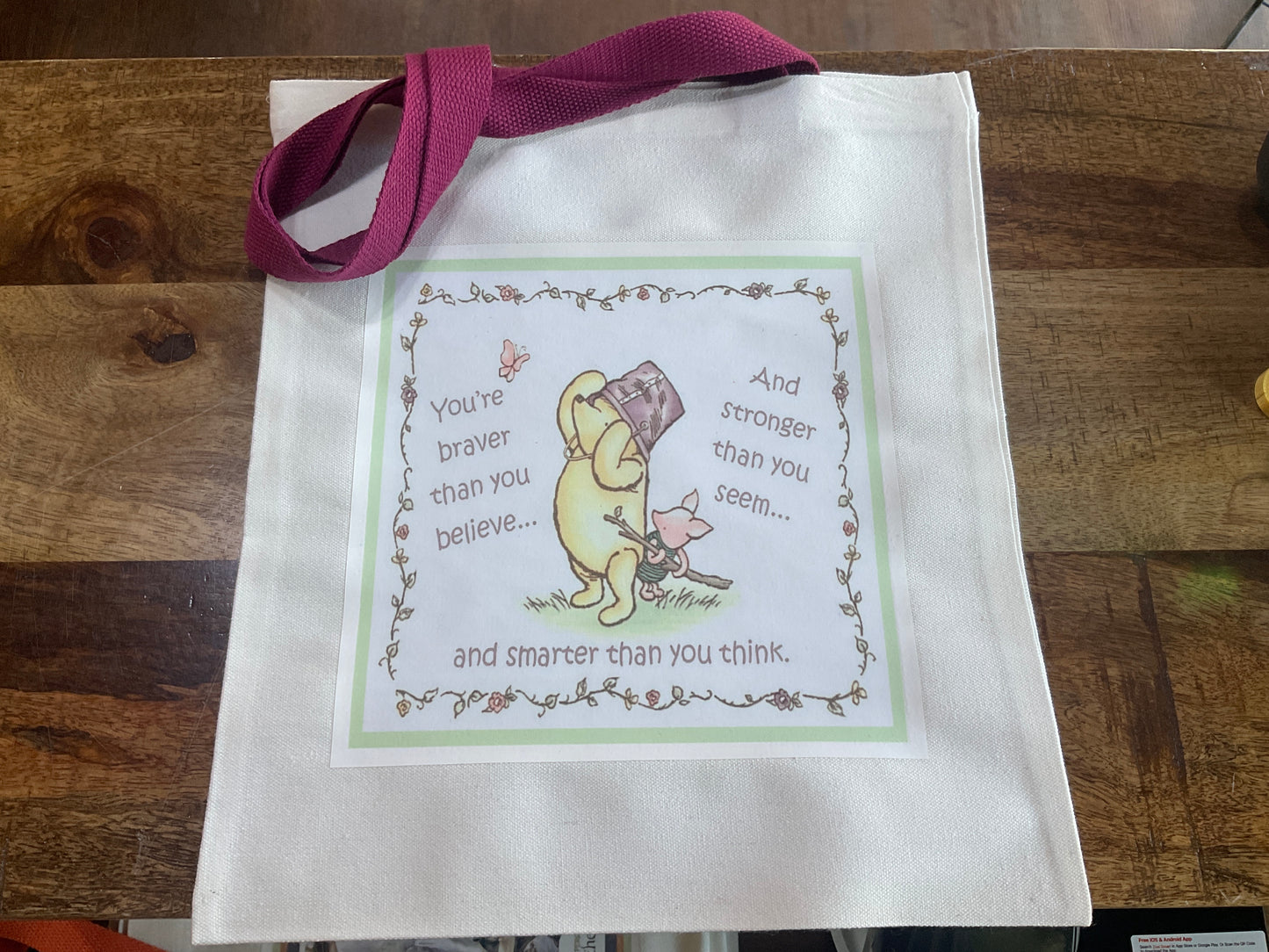 BRAVER, SMARTER, STRONGER SAYING 12”w x 14”t CANVAS TOTE BAG