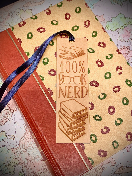 100% Book Nerd Wood Bookmark (1 pc.), wood, bookmark, wood bookmark, page keeper, page holder, book accessory, reading, read, gift, nerd