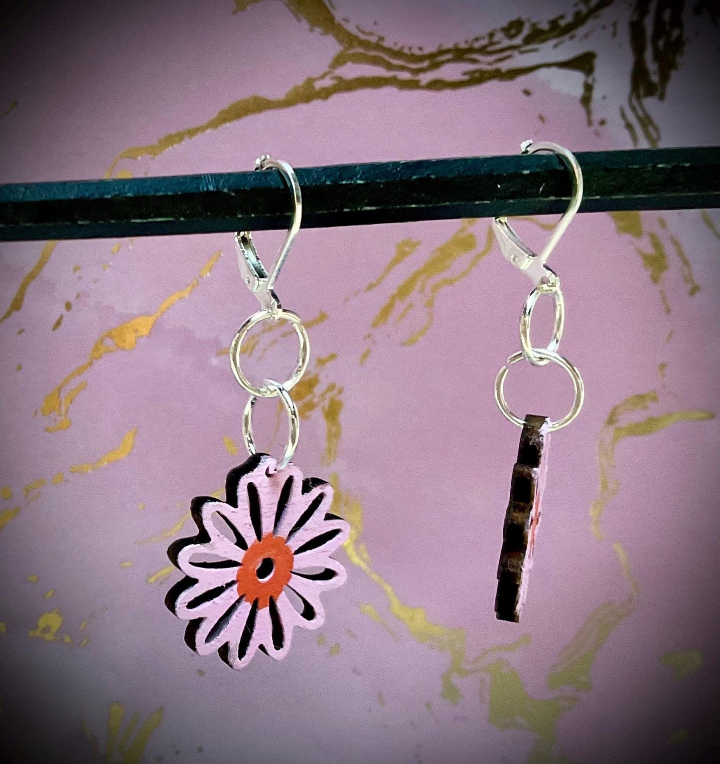 Little Daisy Wood Earrings, daisy, flower, wood, earrings, wood earrings, jewelry, accessories, gift, painted, stylish, dangles, women, girl