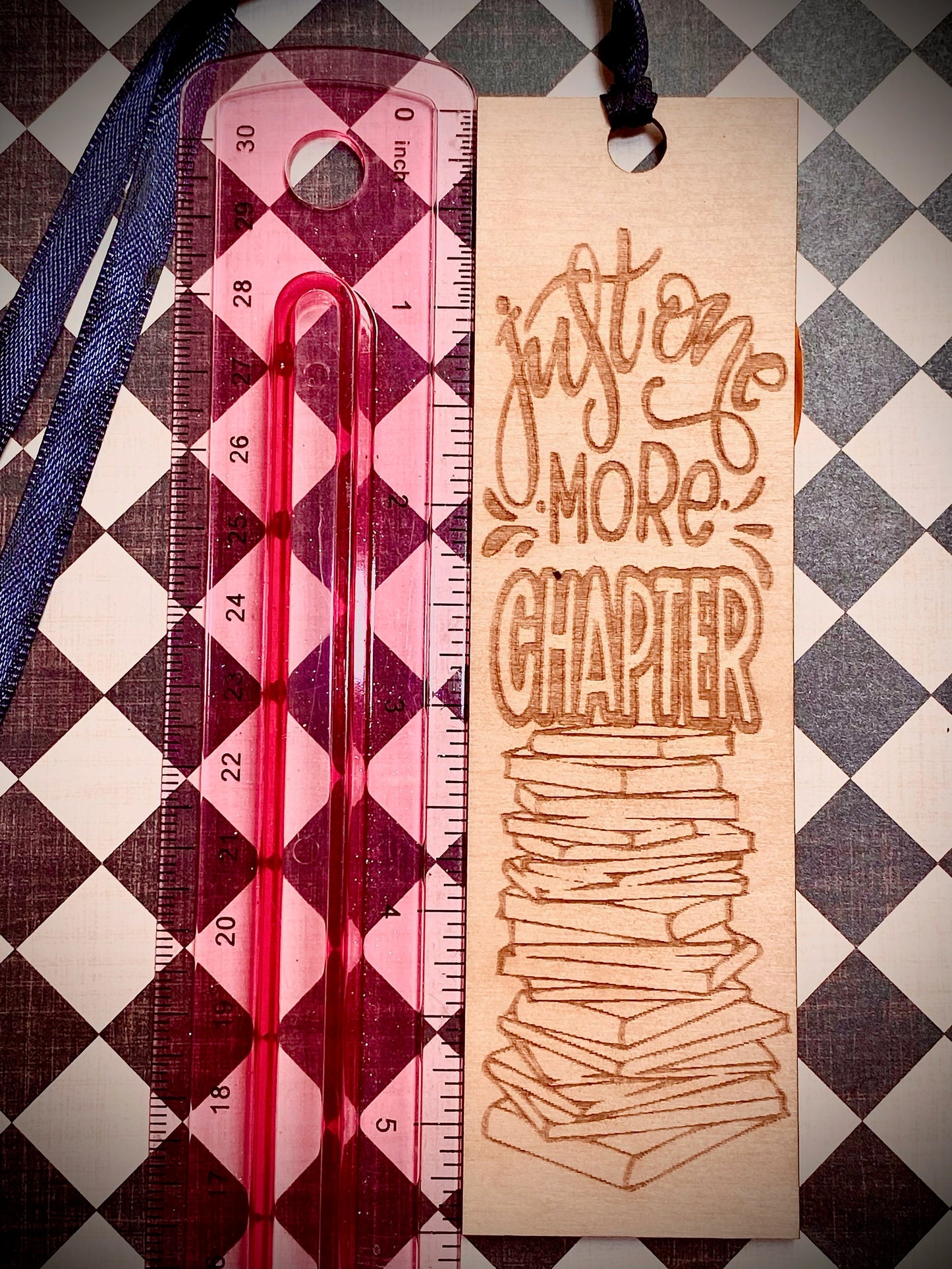 Just One More Chapter Wood Bookmark (1 pc), just one more chapter, wood bookmark, wood, bookmark, reading, ribbon bookmark, reading bookmark