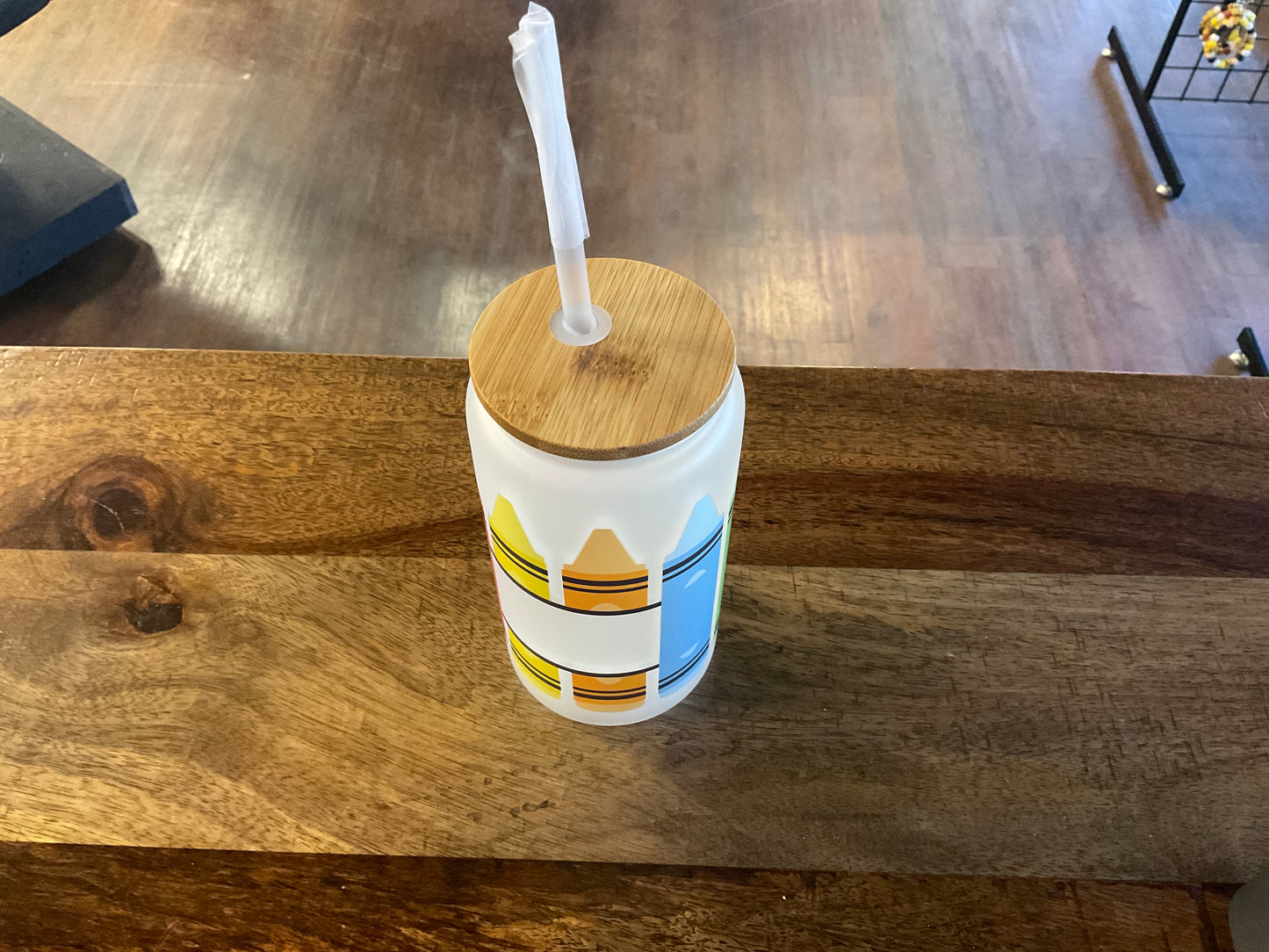 Crayon glass can w/ UV dtf lid and pla straw