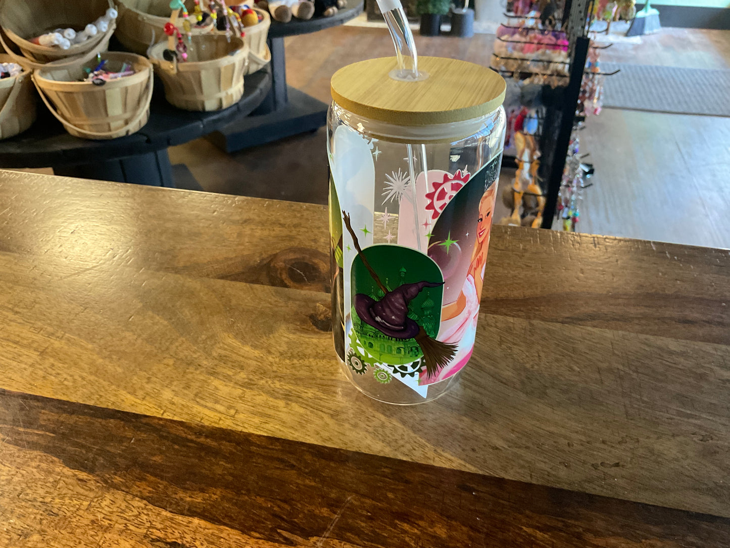 Wicked glass can w/ UV dtf lid and glass straw