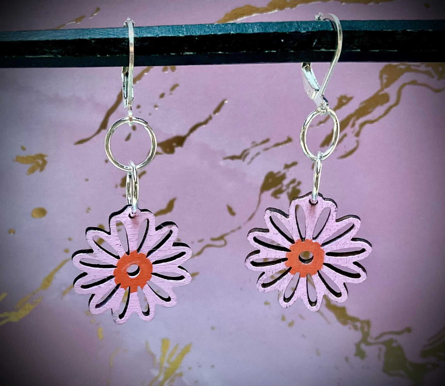Little Daisy Wood Earrings, daisy, flower, wood, earrings, wood earrings, jewelry, accessories, gift, painted, stylish, dangles, women, girl