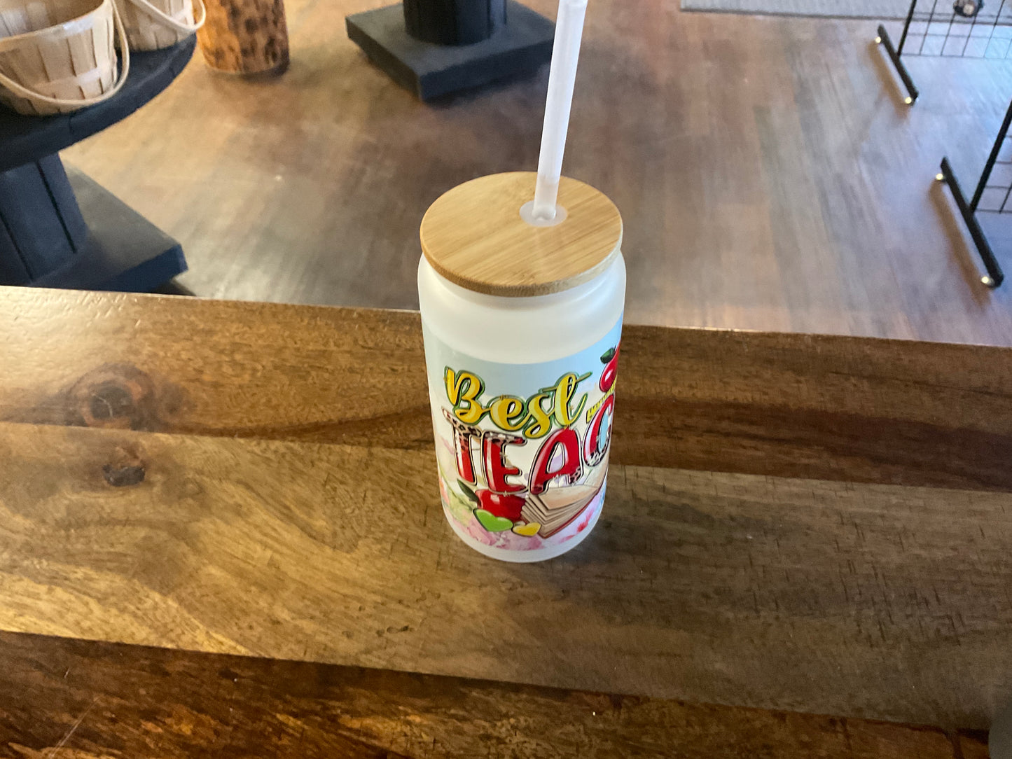 Best teacher glass can w/ UV dtf lid and pla straw