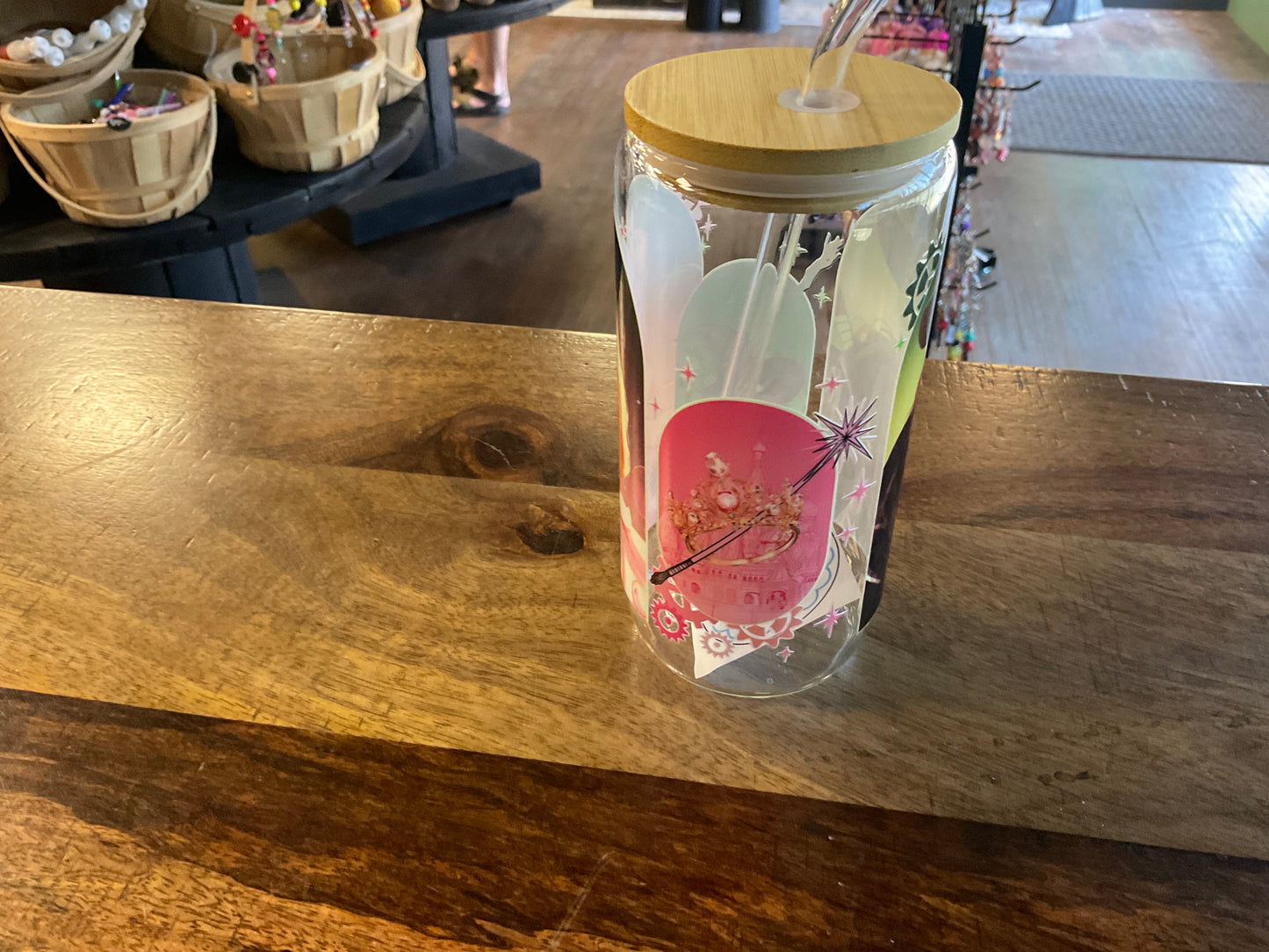 Wicked glass can w/ UV dtf lid and glass straw