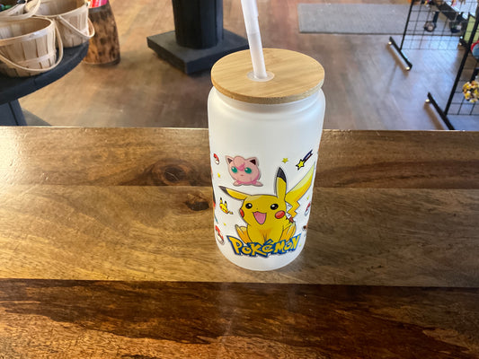 Pokemon glass can w/ UV dtf lid and pla straw