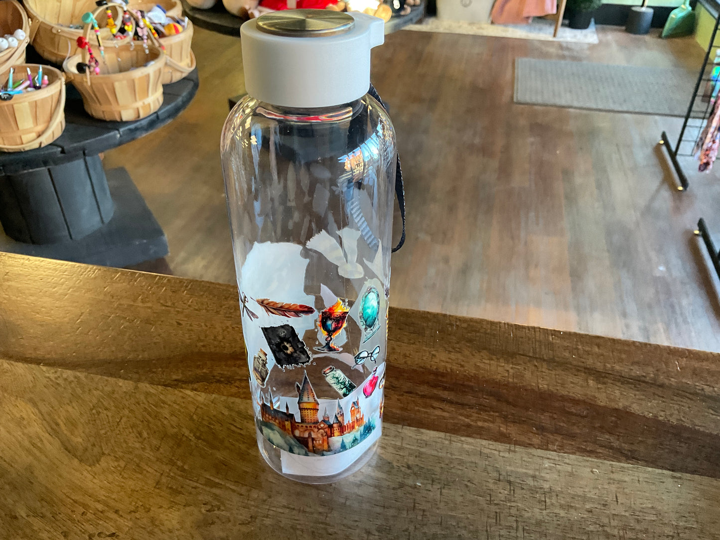 Hufflepuff plastic water bottle w/ UV dtf graphic