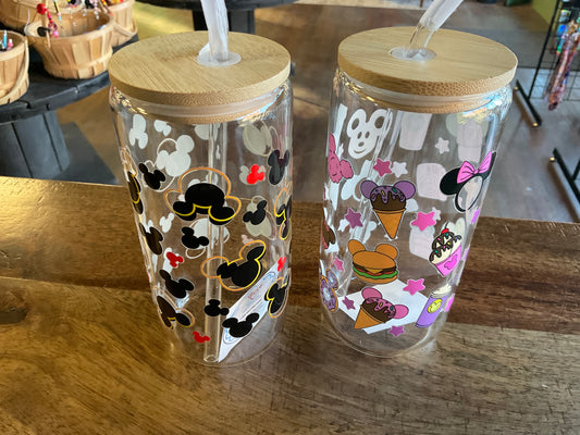 MM glass can w/ UV dtf lid and glass straw