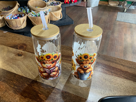 20oz HIGHLAND COW GLASS CAN