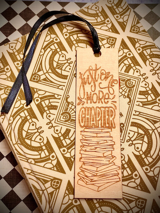 Just One More Chapter Wood Bookmark (1 pc), just one more chapter, wood bookmark, wood, bookmark, reading, ribbon bookmark, reading bookmark