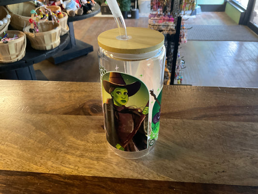 Wicked glass can w/ UV dtf lid and glass straw