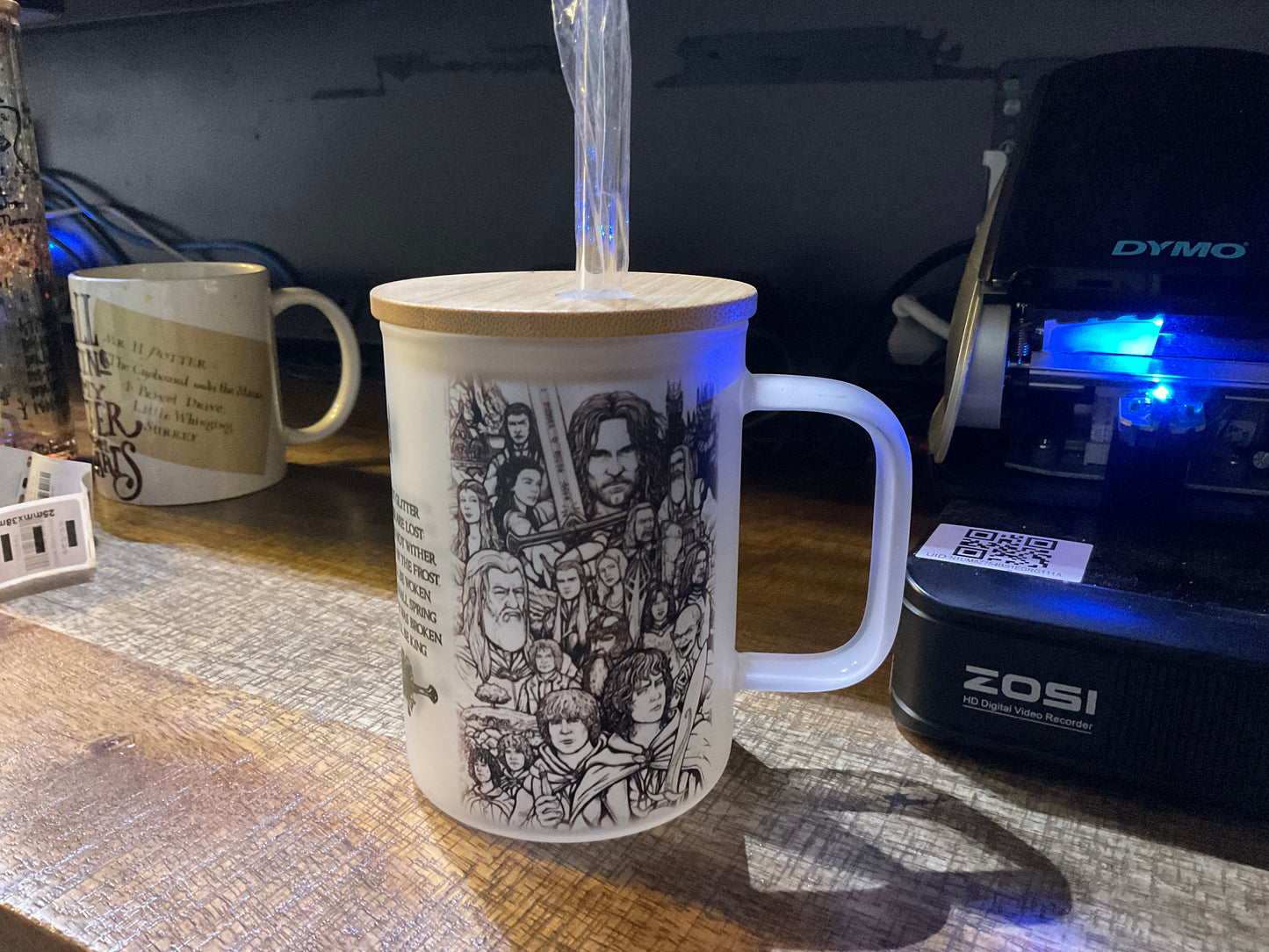 Glass sub coffee cup with lid/straw 15oz
