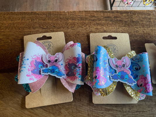 LILO/STITCH FAUX LEATHER BOW CLIP