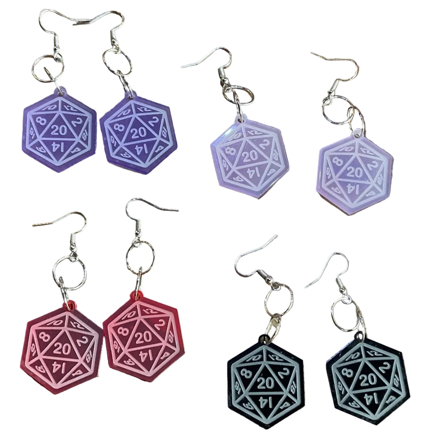 ACRYLIC DND D20 EARRINGS (1 set)(various colors)