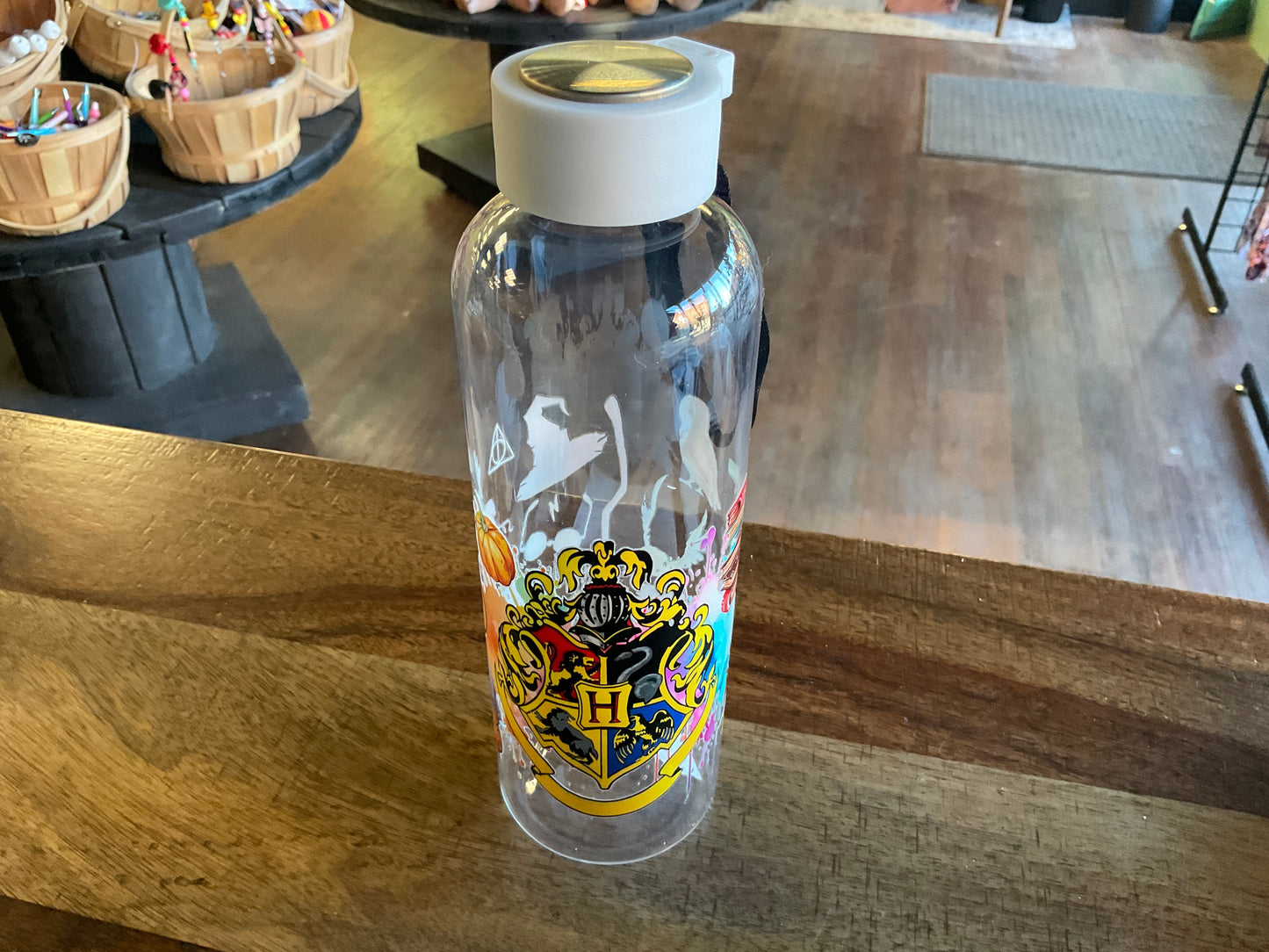 Hogwarts plastic water bottle w/ UV dtf graphic