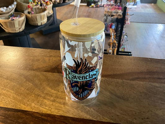 Ravenclaw glass can w/ UV dtf lid and glass straw
