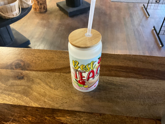 Best teacher glass can w/ UV dtf lid and pla straw