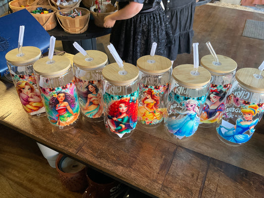 ASSORT DISNEY PRINCESS GLASS CAN W/UVDTF LID STRAW