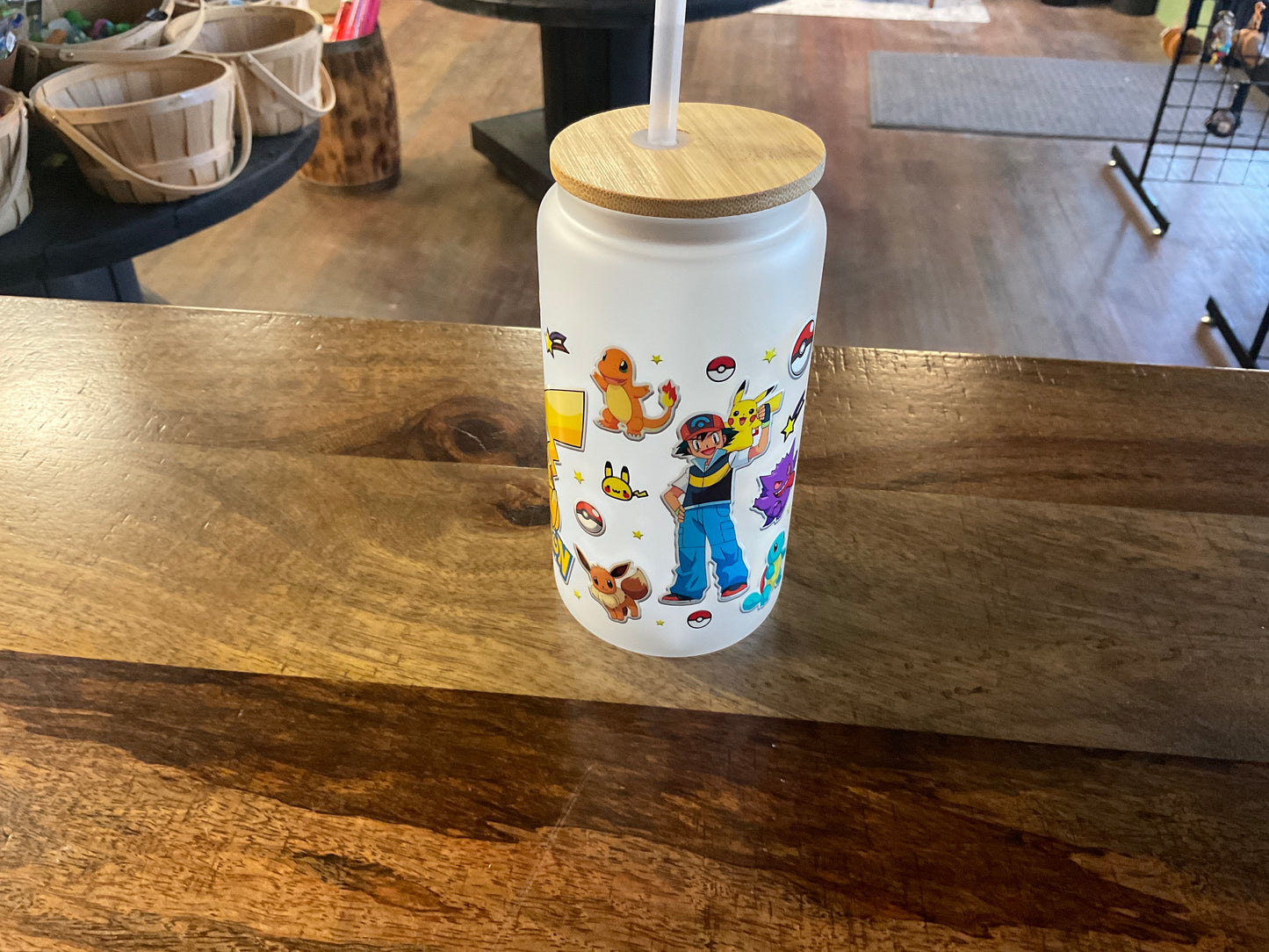 Pokemon glass can w/ UV dtf lid and pla straw