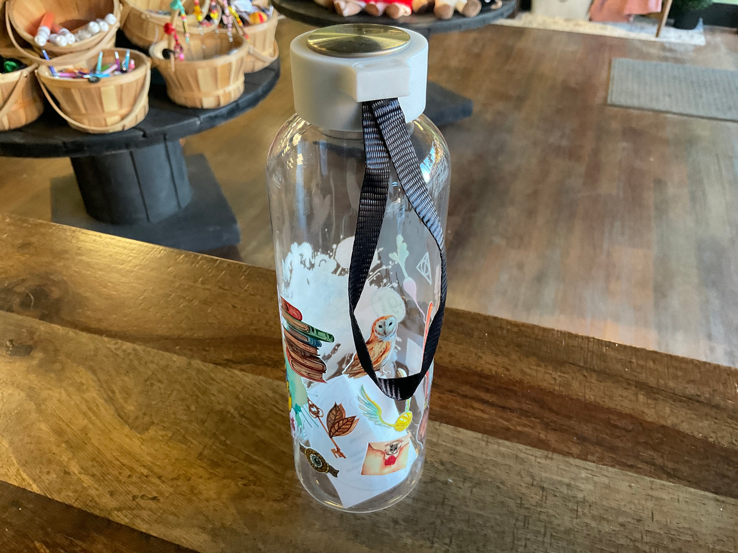 Hogwarts plastic water bottle w/ UV dtf graphic