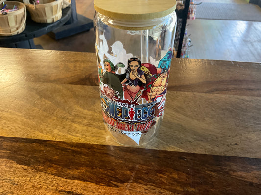 One Piece glass can w/ Uv dtf lid and glass straw