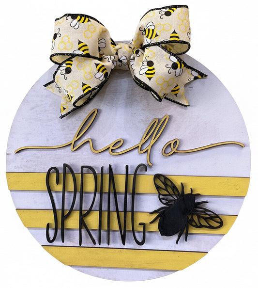 HELLO SPRING W/BEE 1WOOD 10” SIGN