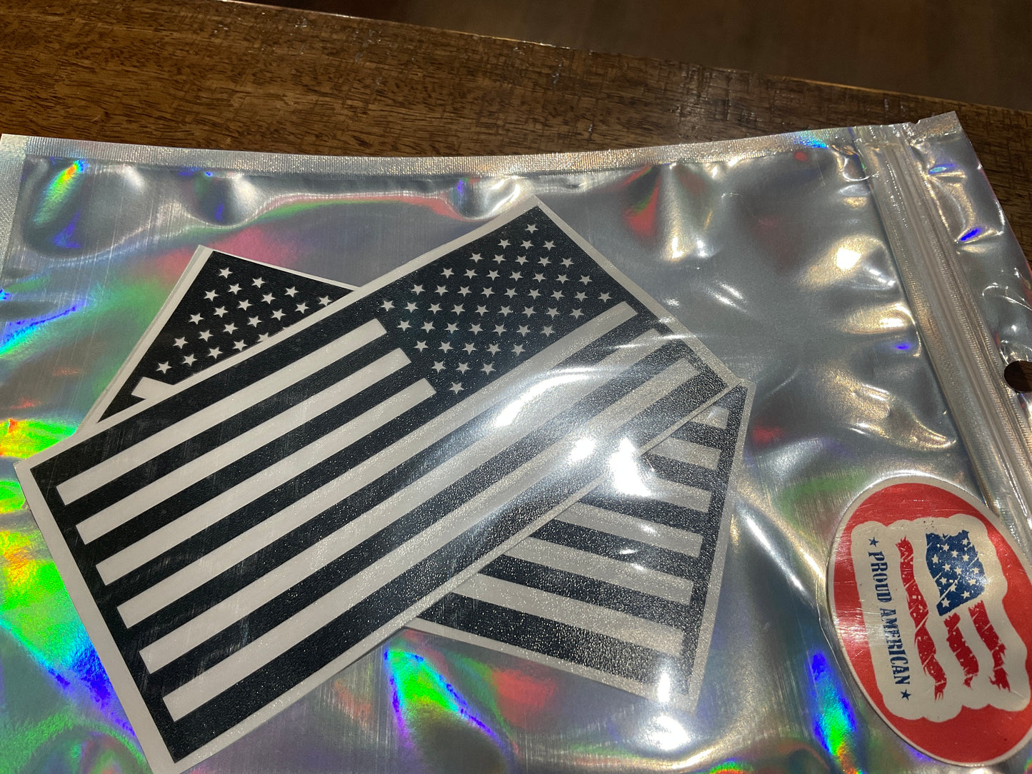 PROUD AMERICAN MIRRORED FLAG VINYL STICKER