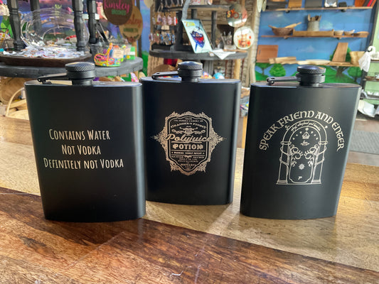 PRE-ENGRAVED BLACK METAL FLASK