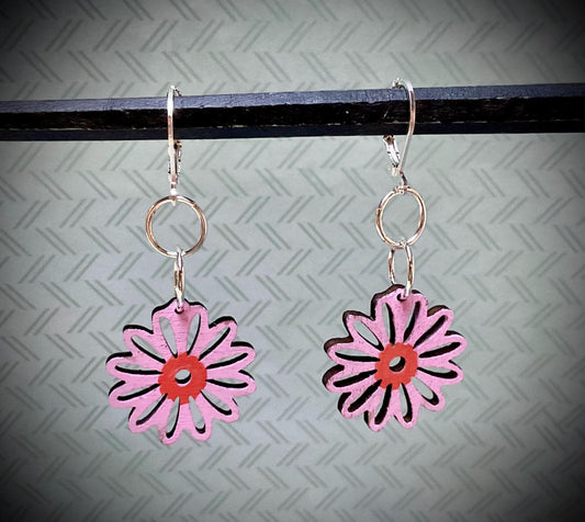 Little Daisy Wood Earrings, daisy, flower, wood, earrings, wood earrings, jewelry, accessories, gift, painted, stylish, dangles, women, girl