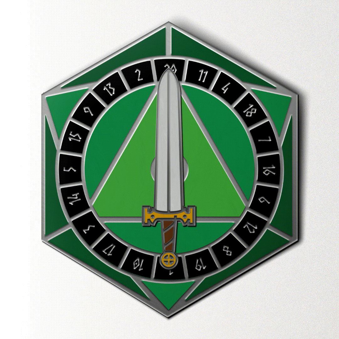 D20 SWORD SPINNER ENAMEL PIN