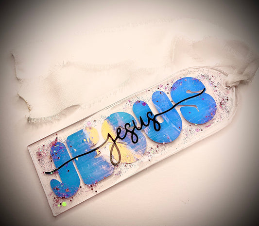 Jesus Name Acrylic Bookmark (1 pc), acrylic bookmark, bookmark, acrylic, Jesus, Christian, reading, gift, page holder, books, page keeper